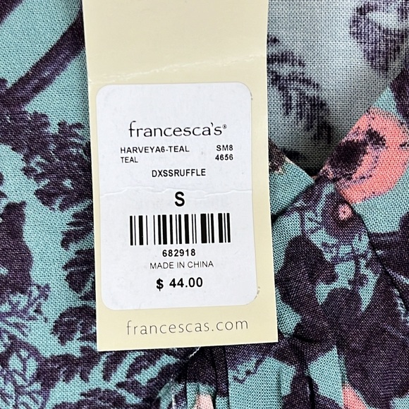 NWT Miami Francesca’s Harvey A6 Teal Ruffled Floral Dress, Size Small - Picture 9 of 13